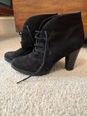 Modellista Black Faux Suede Heeled Lace Up Booties, Ankle Height, Women's Size 8